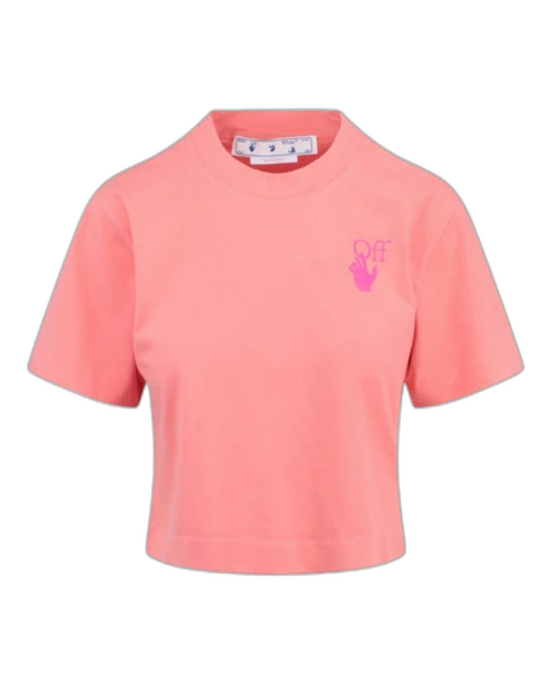 OFF-WHITE Off Hands Cropped T-Shirt Pink