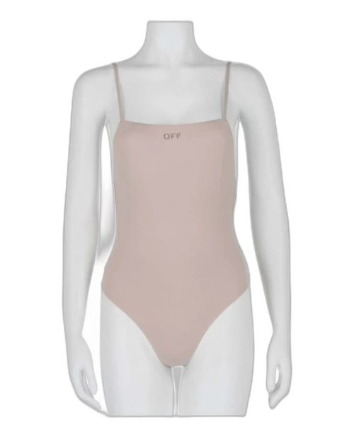 OFF-WHITE Straight Neckline Sleek Bodysuit Beige