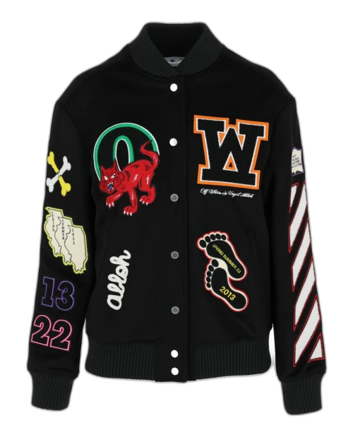 OFF-WHITE Embroidered Patches Varsity Bomber Jacket Black