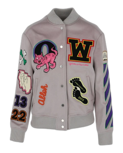 OFF-WHITE Embroidered Patches Varsity Bomber Jacket Multi