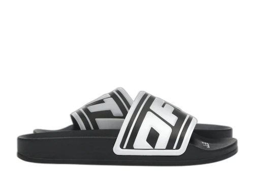 OFF-WHITE Embossed Logo Pool Slides Black White (Women's)
