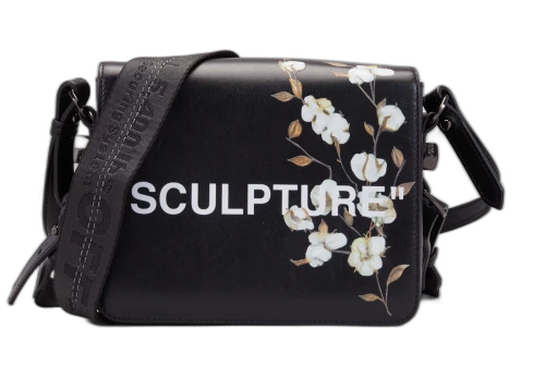 OFF-WHITE Binder Clip Bag Cotton Flower Sculpture Black