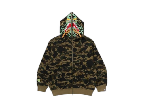 BAPE x CLOT Camo Shark Full Zip Hoodie Olive