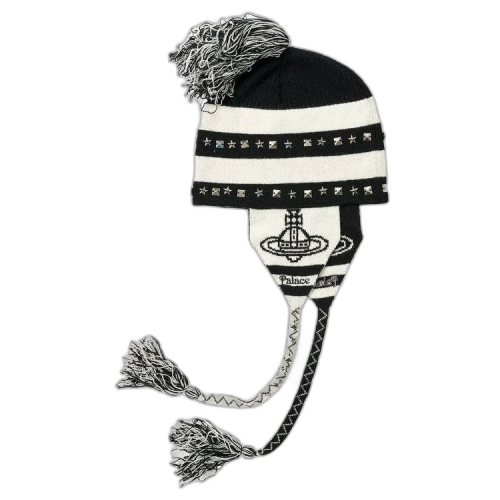 Palace x Vivienne Westwood Orb Knit Earflap Beanie 'Black/White'