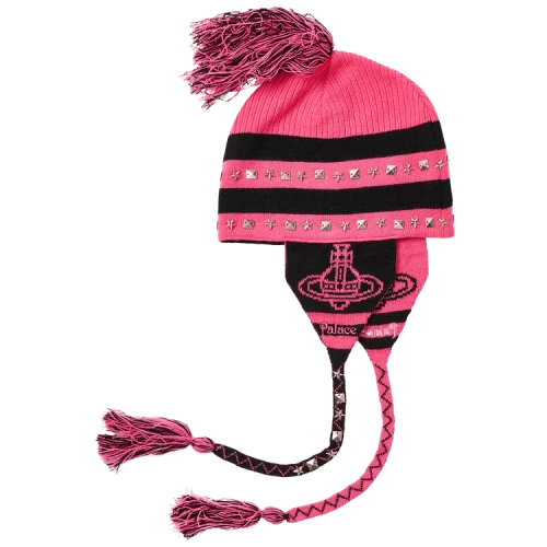 Palace x Vivienne Westwood Orb Knit Earflap Beanie 'Pink/Black'