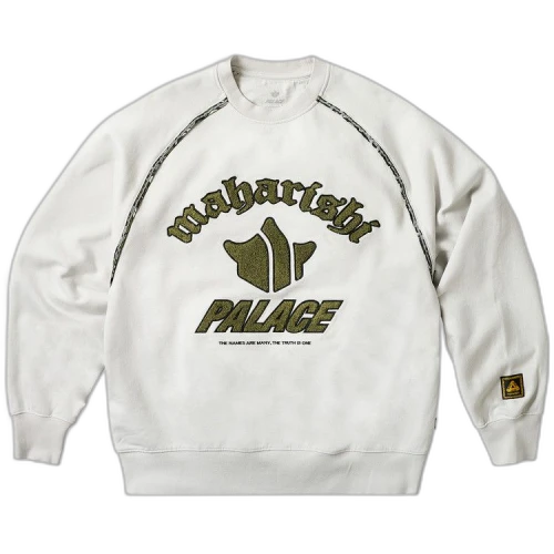 Palace x Maharishi Temple Script Crew 'Stone White'