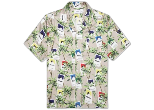 Rhude Cigarette Print Button Up Shirt Taupe/Multicolor