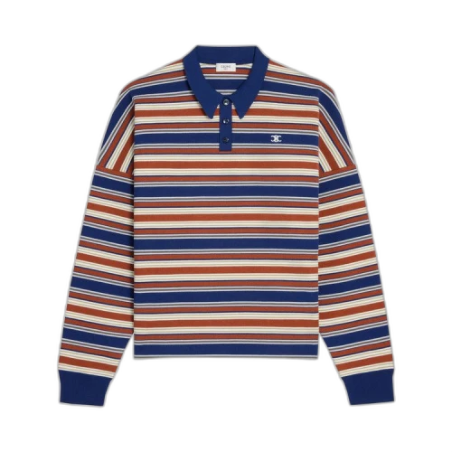 CELINE Triomphe Loose Striped Polo 'Navy/Orange/Ecru'