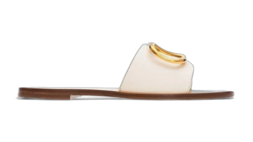 Valentino Calfskin Point Vlogo Signature Slide Sandal Ivory (Women's)