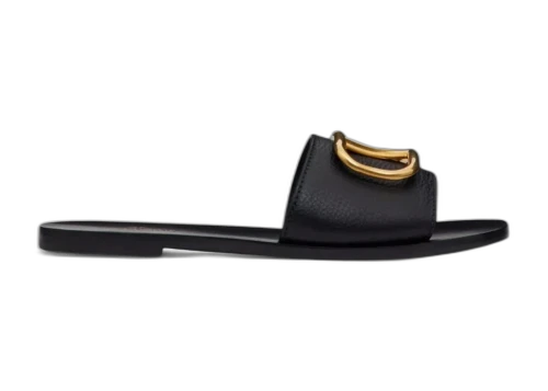 Valentino Calfskin Point Vlogo Signature Slide Sandal Black (Women's)