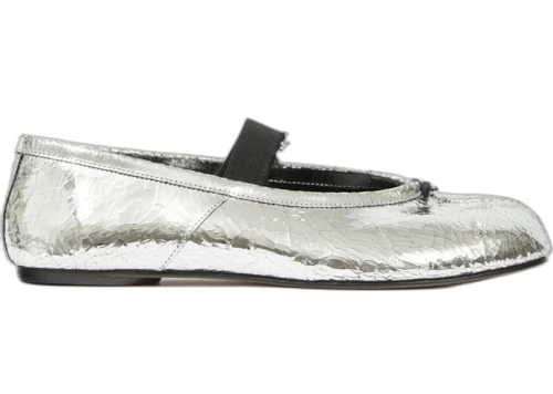 Maison Margiela Tabi Ballerina Flat Elastic Band Textured Silver Black (Women's)