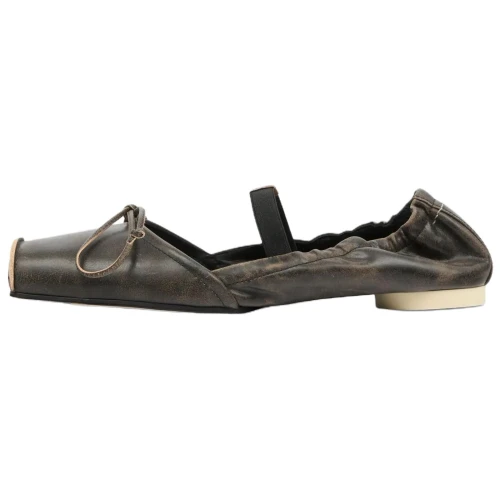MM6 Maison Margiela Leather Flat Mary Jane Shoes 1CM Women's Dark Brown