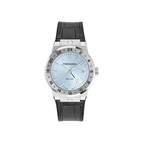 Ferragamo F-80 Classic Gmt Leather Watch 'Stainless Steel'