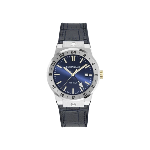 Ferragamo F-80 Classic Gmt Leather Watch 'Stainless Steel'