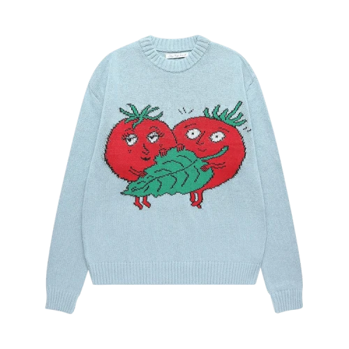 Sky High Farm Workwear Tomatoes Intarsia Knit Sweater 'Light Blue'