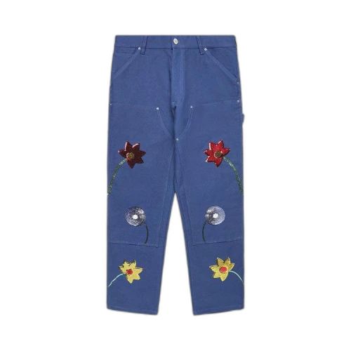 Sky High Farm Workwear Floral Embroidered Double Knee Pants 'Blue'