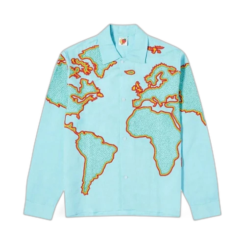 Sky High Farm Workwear World Map Embroidered Shirt 'Blue'
