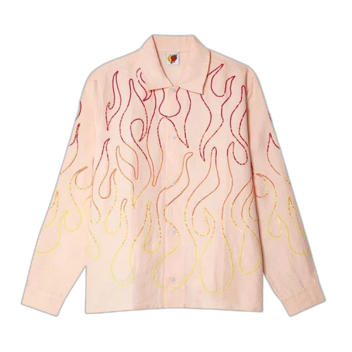 Sky High Farm Workwear Flame Embroidered Shirt 'Pink'