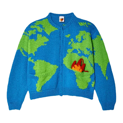 Sky High Farm Workwear World Map Hand-Knit Cardigan 'Blue'