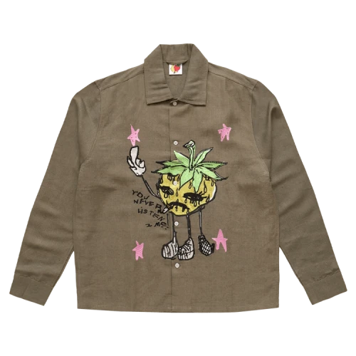 Sky High Farm Workwear Smoke Strawbabies Embroidered Shirt 'Brown'