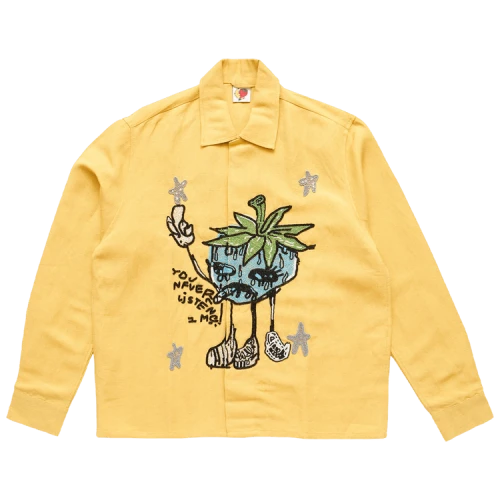 Sky High Farm Workwear Smoke Strawbabies Beaded Shirt 'Yellow'