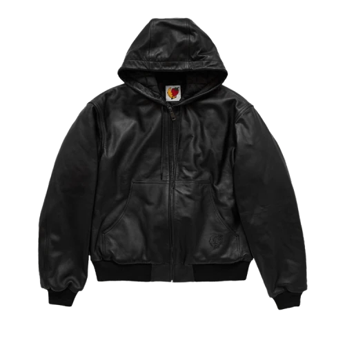 Sky High Farm Workwear Hooded Leather Work Jacket 'Black'