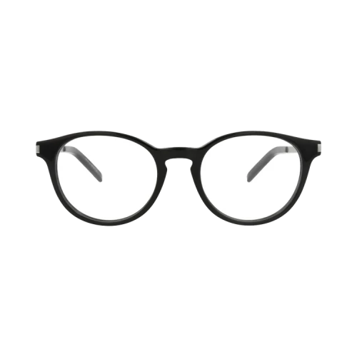 Saint Laurent Round-Frame Acetate Optical Frames Black Silver Transparent (SL25-30000177-001)