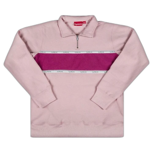 Supreme Logo Tape Stripe Half Zip Sweatshirt 'Pink'