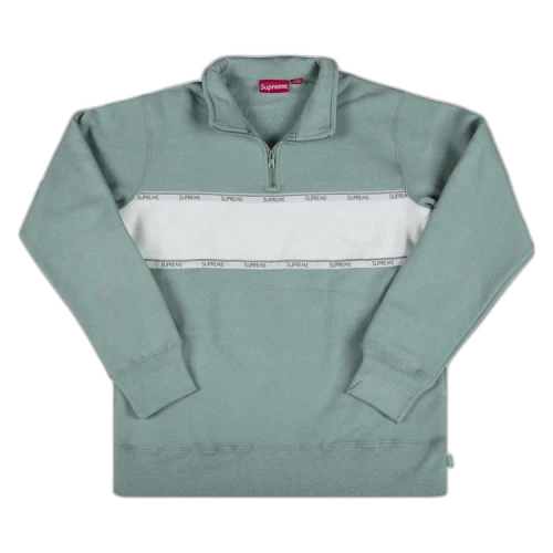 Supreme Logo Tape Stripe Half Zip Sweatshirt 'Sea Green'