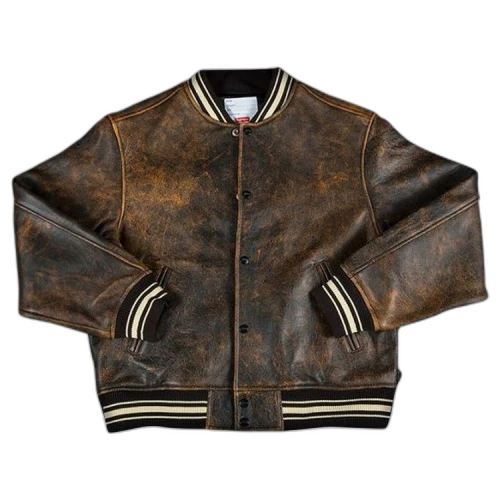 Supreme Painted Leather Varsity Jacket 'Black'