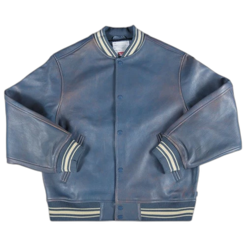 Supreme Painted Leather Varsity Jacket 'Blue'