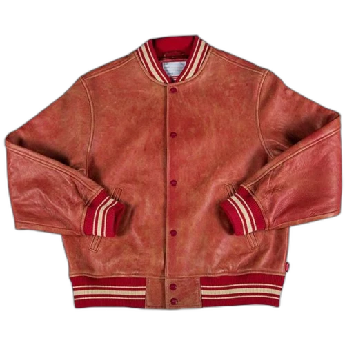 Supreme Painted Leather Varsity Jacket 'Red'