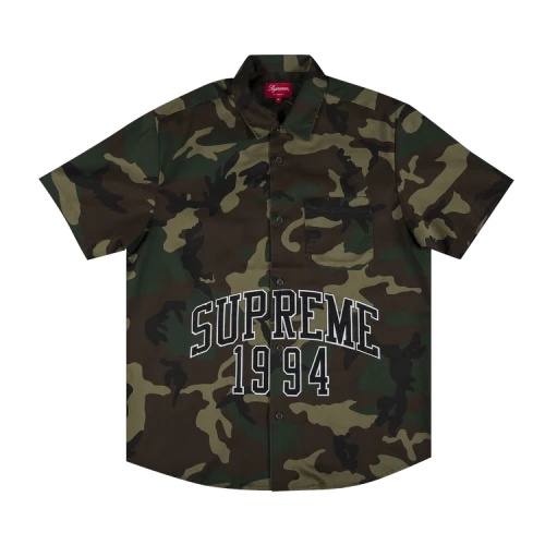 Supreme Arc Logo Short-Sleeve Work Shirt 'Woodland Camo'