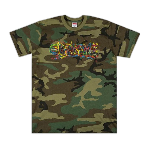 Supreme Paint Logo Tee 'Woodland Camo'