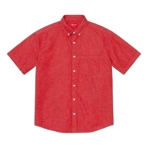 Supreme Embossed Denim Short-Sleeve Shirt 'Red'