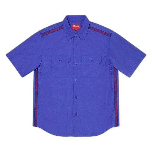 Supreme Logo Rib Short-Sleeve Work Shirt 'Dusty Royal'
