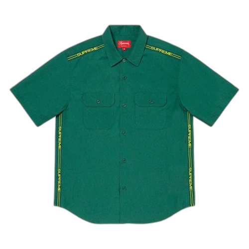 Supreme Logo Rib Short-Sleeve Work Shirt 'Green'