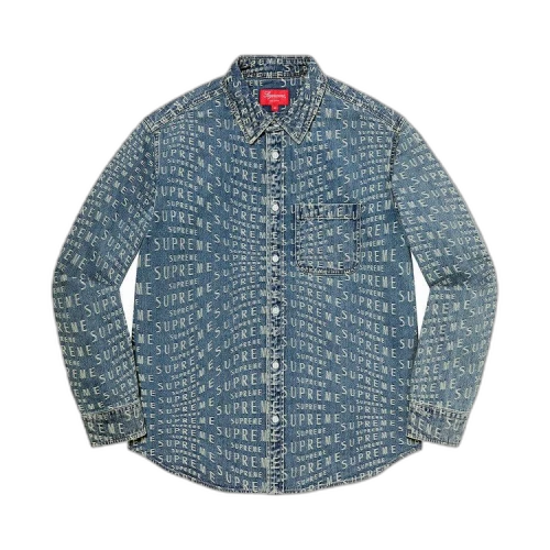 Supreme Wrap Jacquard Logos Denim Shirt 'Blue'