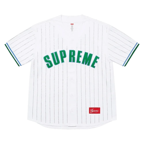 Supreme Rhinestone Stripe Baseball Jersey 'White'
