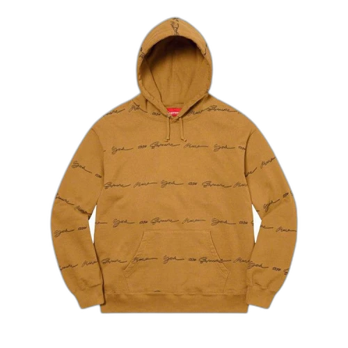 Supreme Script Stripe Hooded Sweatshirt 'Dark Mustard'