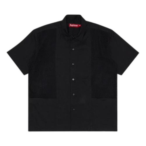 Supreme Mesh Panel Linen Short-Sleeve Shirt 'Black'