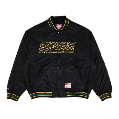 Supreme x Mitchell & Ness Camo Logo Varsity Jacket 'Black'
