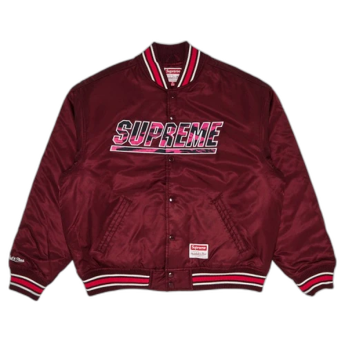 Supreme x Mitchell & Ness Camo Logo Varsity Jacket 'Burgundy'