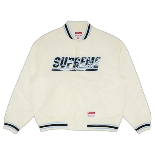 Supreme x Mitchell & Ness Camo Logo Varsity Jacket 'White'