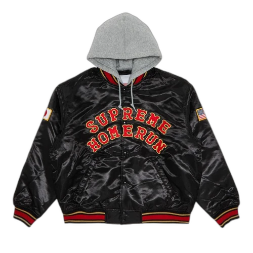 Supreme x Homerun Satin Hooded Varsity Jacket 'Black'