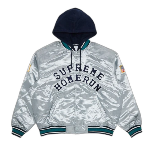 Supreme x Homerun Satin Hooded Varsity Jacket 'Silver'