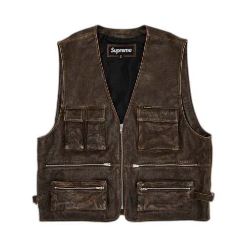 Supreme Leather Cargo Vest 'Brown'