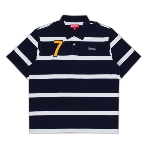 Supreme Cursive Polo 'Navy Stripe'