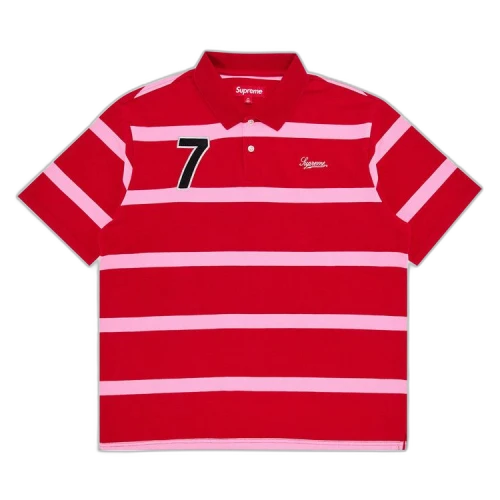 Supreme Cursive Polo 'Red Stripe'
