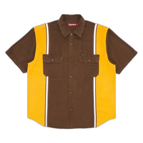Supreme Reflective Stripe Short-Sleeve Work Shirt 'Brown'